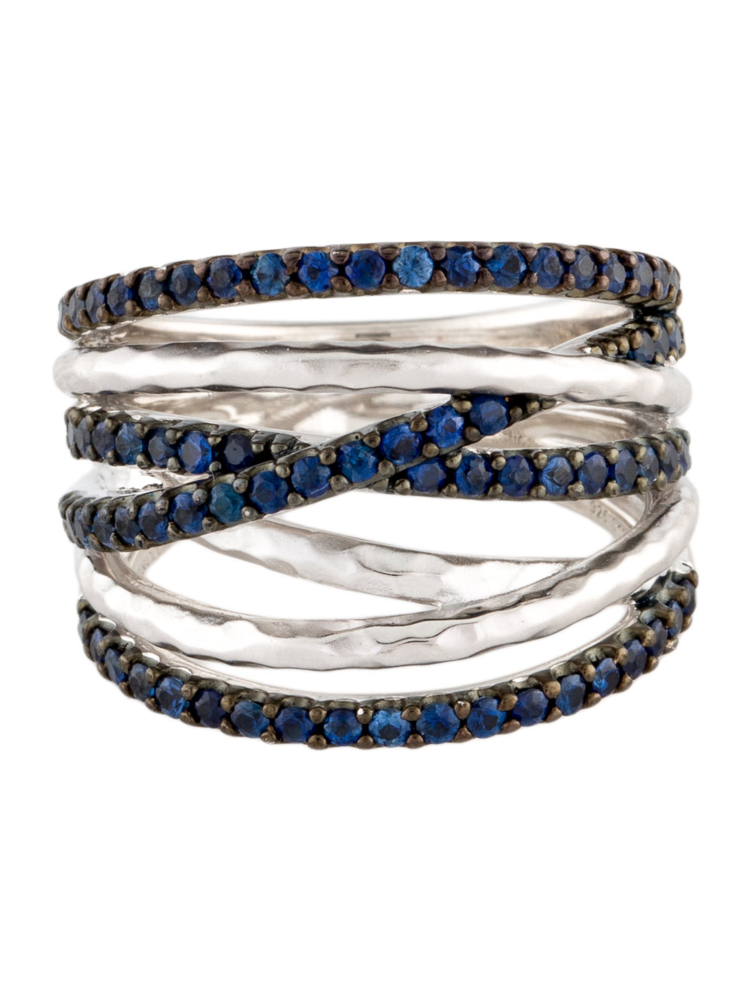 Gabriel & Co. 1.06ctw Sapphire Hammered Crossover Cocktail Ring